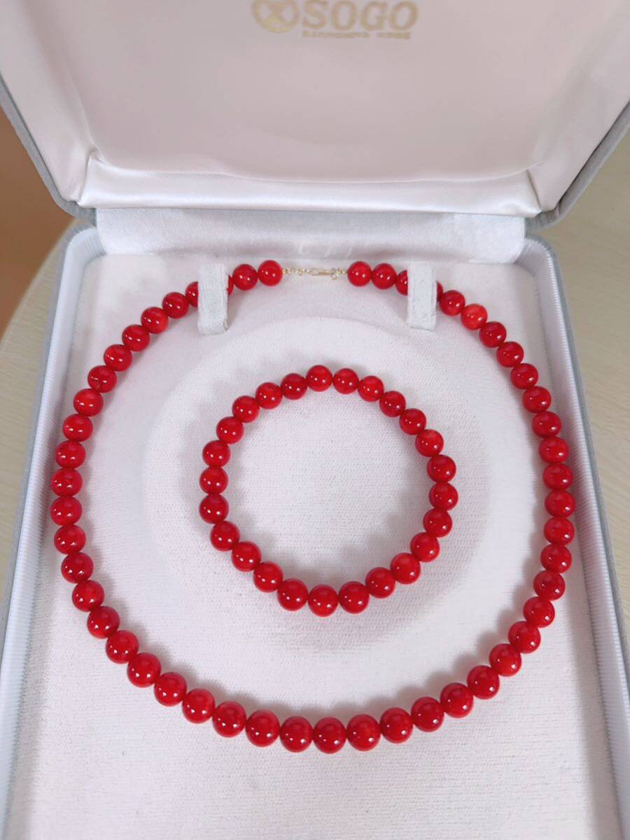 K18 золотой .. колье & браслет комплект 2 позиций комплект Coral Necklace & Bracelet Set