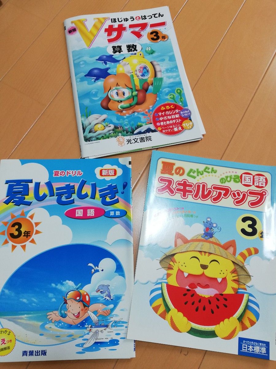 小学３年生　夏ドリル　３冊セット　国語　算数　まとめのテストつき　解答つき②　