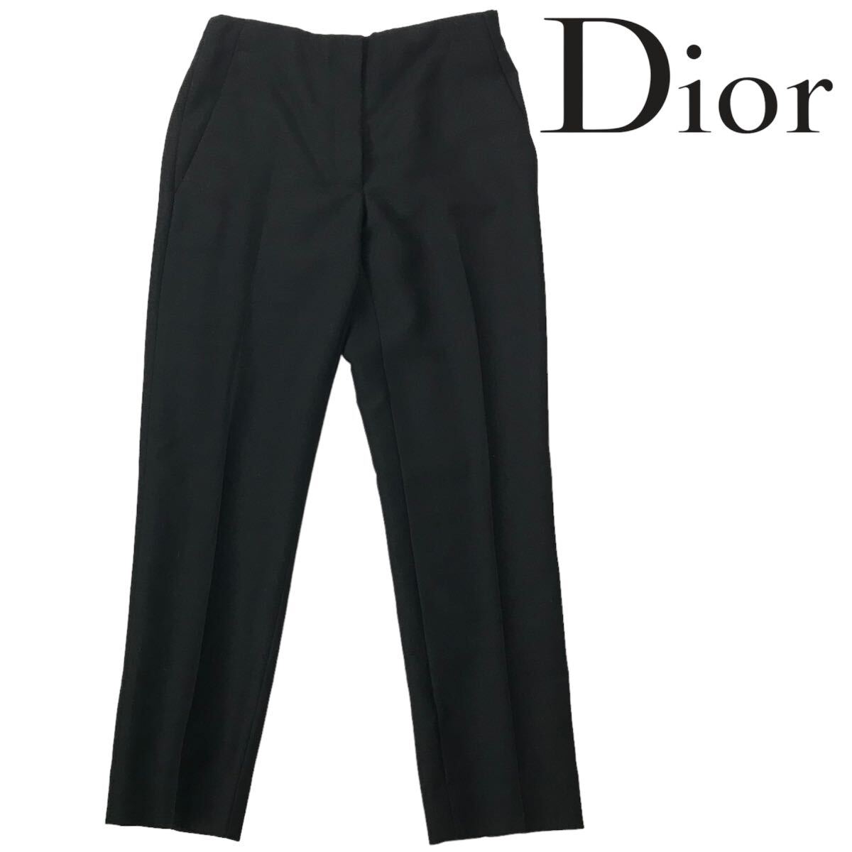 h231 Christian Dior ディオール パンツ スラックス フォーマル ビジネス センタープレス クロップドパンツ 黒 38 正規品 モヘア ウール_画像1