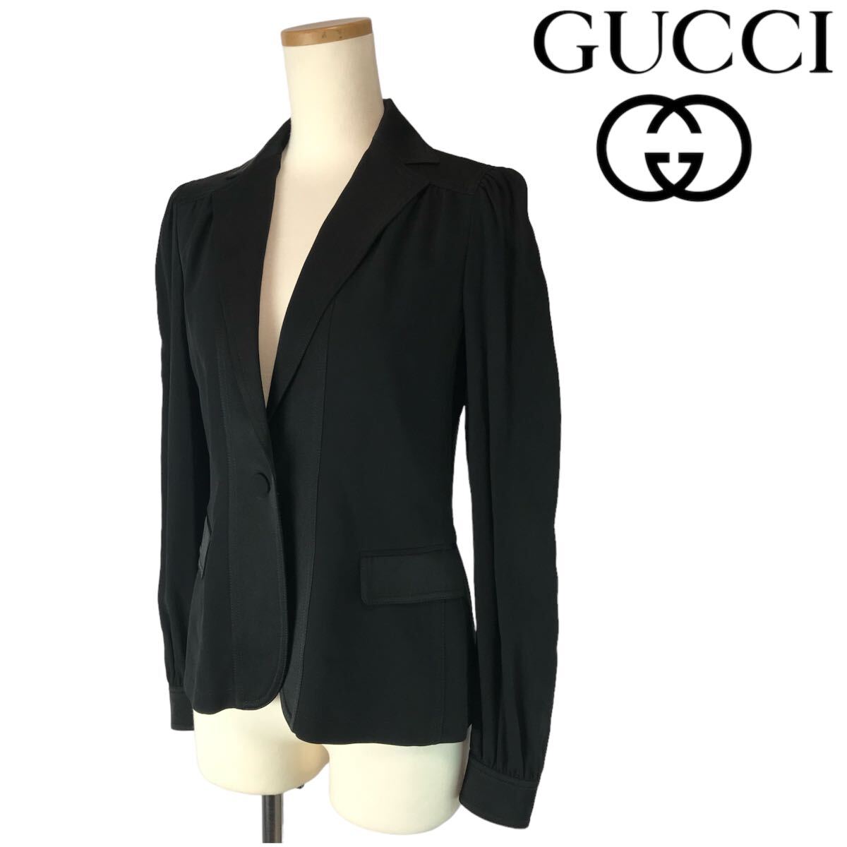 h233 GUCCI グッチ 2015 テーラードジャケット シャツジャケット ブラック イタリア製 40 フォーマル ビジネス アウター 正規品_画像2