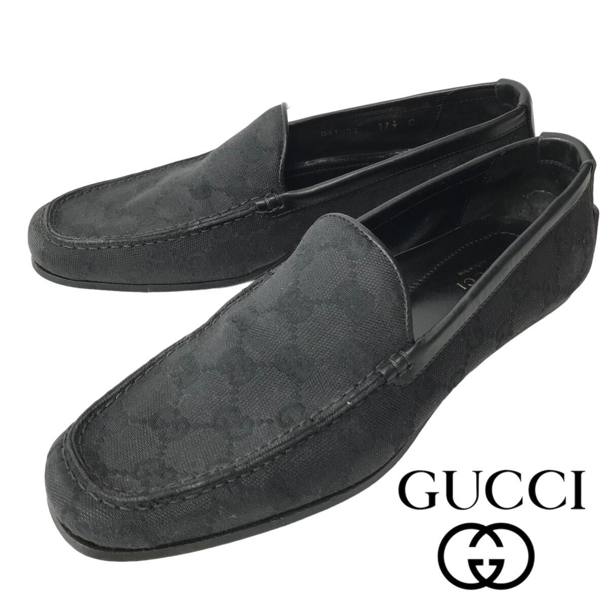 h287 GUCCI グッチ GG柄 ドライビングシューズ ローファー スリッポン パンプス 37.5 イタリア製 ブラック 正規品 091003 レディース_画像1