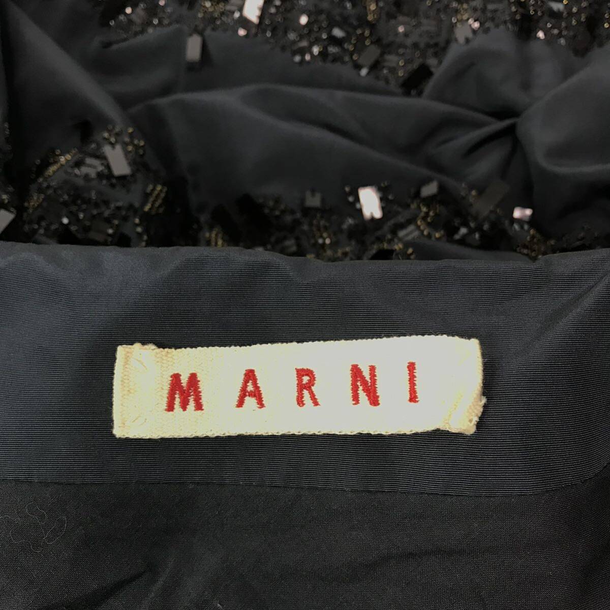 h296 MARNI マルニ ビーズ スパンコール 刺繍 フレアスカート ひざ丈 スカート シルク100% コットン ブラック 44 イタリア製 正規品_画像6