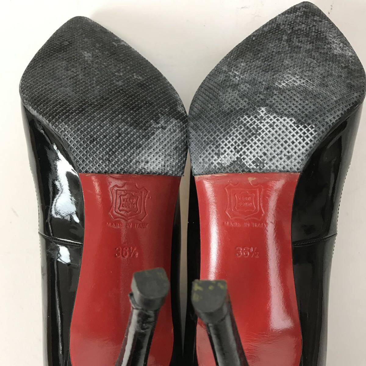 h316 Christian Louboutin クリスチャンルブタン エナメル パンプス パテント レザー ピンヒール ブラック 36.5 イタリア製 正規品 _画像5