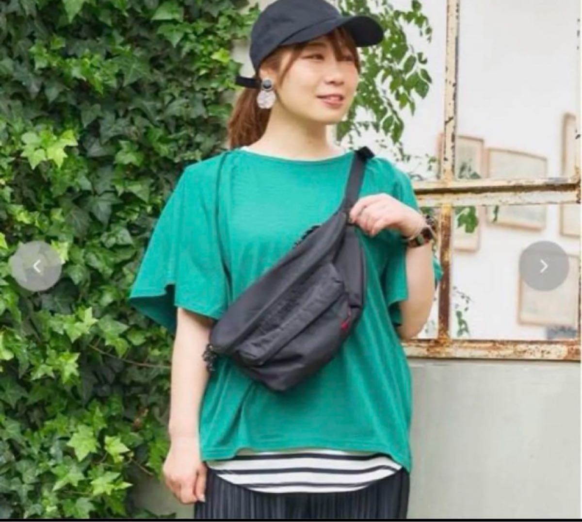 【②】着痩せ袖フリルプルオーバーTシャツ大きいサイズおかだゆりグリーン4L Tシャツ プルオーバー