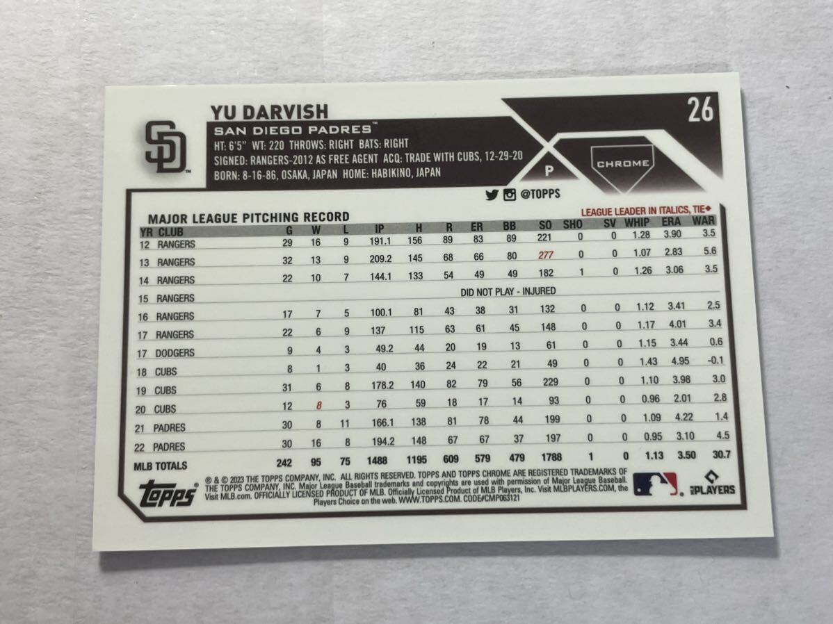 125枚限定 ダルビッシュ有 2023 Topps Chrome BLUE SONAR リフラクター Yu Darvish MLBカードの画像2