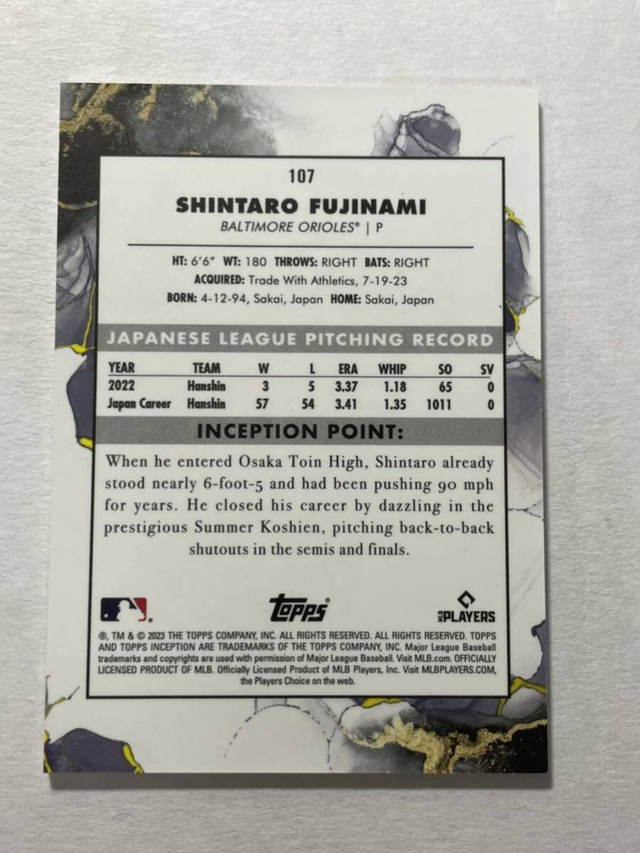 50枚限定 藤浪晋太郎 2023 Topps Inception ORANGE パラレル Shintaro Fujinami Rookie Card MLBカード_画像2