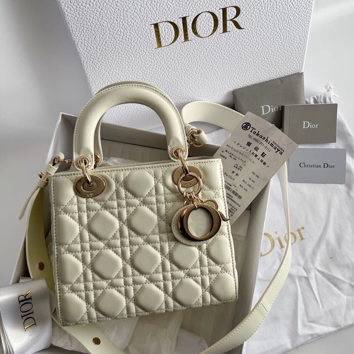 美品 付属品付き Lady Dior My ABCDior バッグ スモール カナージュラムスキン WHITE クリスチャンディオール レディース HAND BAGの画像2