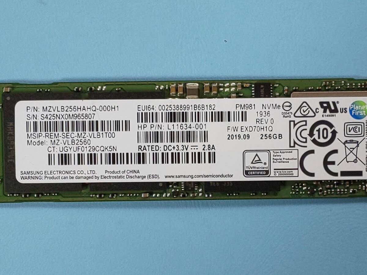 ●使用時間 2279時間 NVMe SSD M.2 2280 SAMSUNG 256GB 作動確認中古品 NO22●