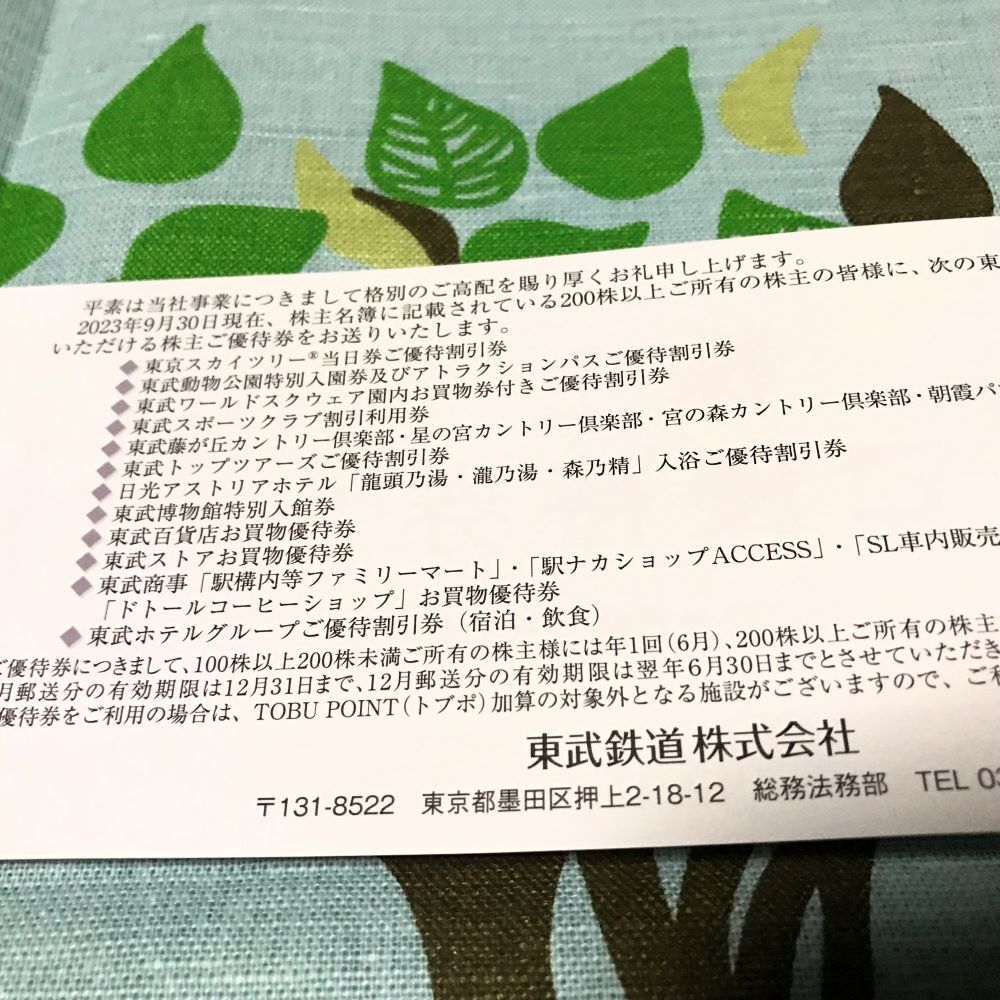 ★☆★【★未使用】東武鉄道株式会社　株主優待券　冊子★☆ 2024年6月30日まで有効★☆　スカイツリー　東武動物公園　東武百貨店ほか★☆_画像3