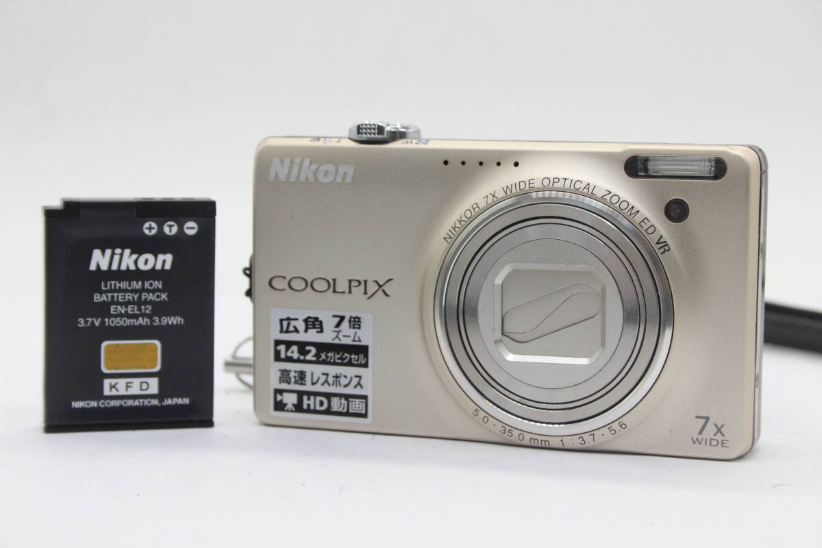 【美品 返品保証】 ニコン Nikon Coolpix S6000 ゴールド 7x Wide バッテリー付き コンパクトデジタルカメラ s7449