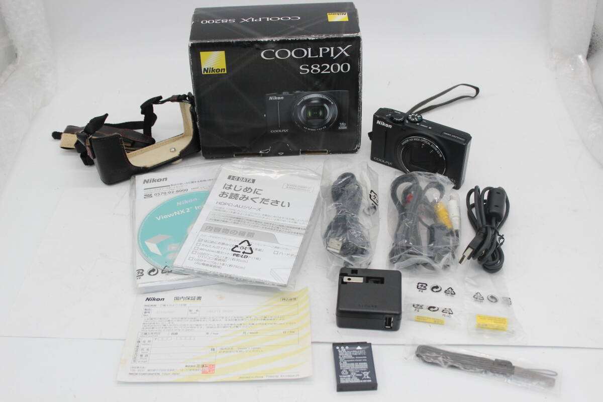 【美品 返品保証】 【元箱付き】ニコン Nikon Coolpix S8200 ブラック 14x バッテリー付き コンパクトデジタルカメラ s8238