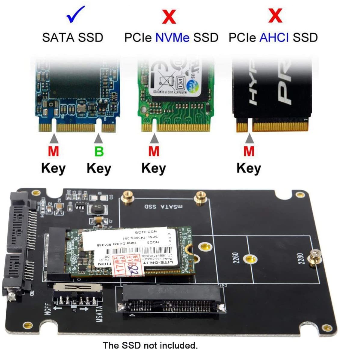 ngff m.2 sata ssd & msata ssd →2.5インチsata3.0 変換アダプタ 2in1コンボ_画像3