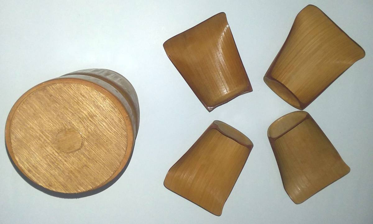 ♪昭和レトロ★竹製品★茶道具☆蓋付き建水★お菓子入れ4点セット★バンブー★Old Japanese Bamboo Tea Ceremony goods ★Made in Japan_画像2