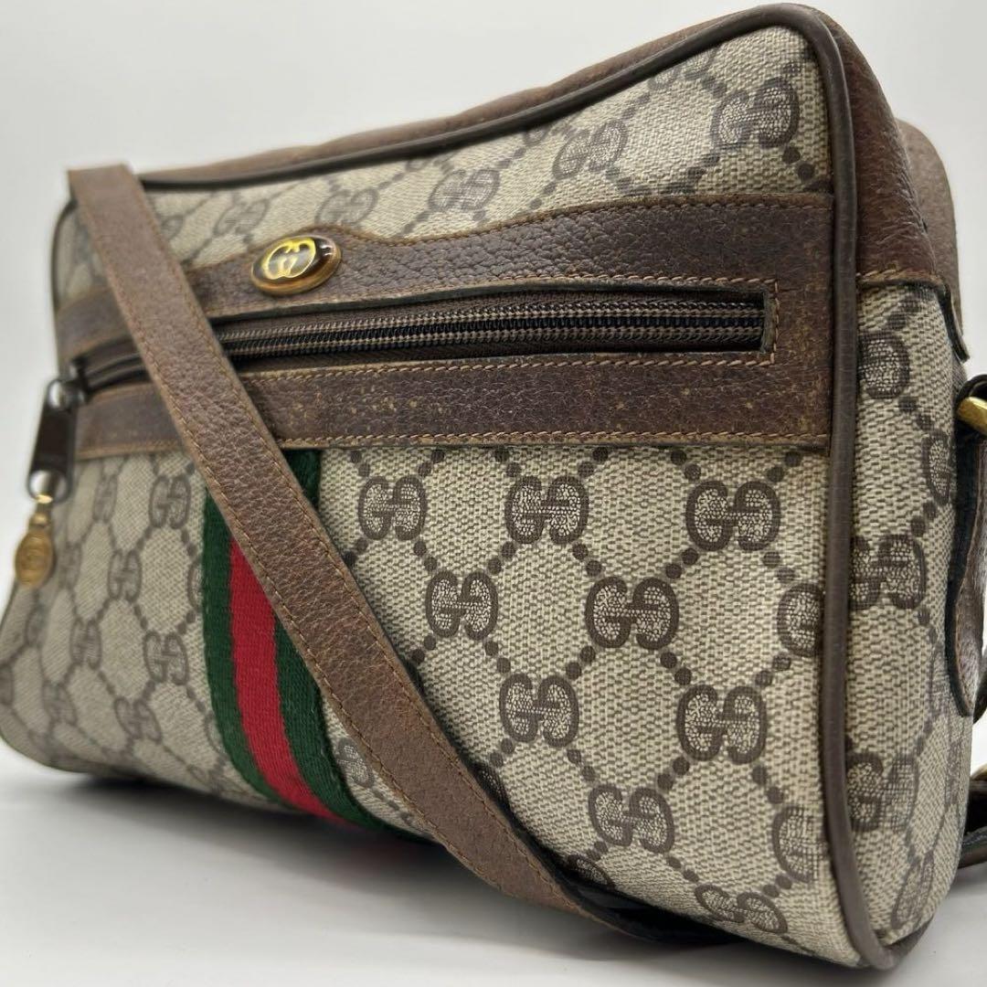 美品◆希少 オールドグッチ GUCCI ショルダーバッグ カメラバッグ オフディア GGスプリーム シェリーライン インターロッキング 鞄 PVC_画像1