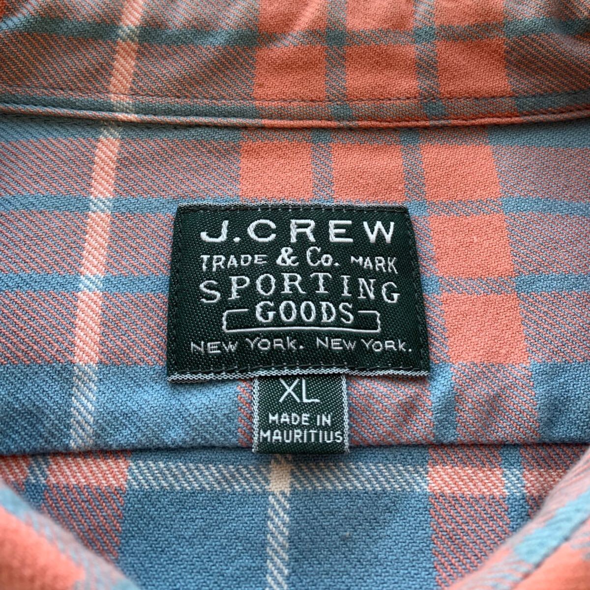 J.CREW фланель рубашка sax голубой × salmon розовый XL хлопок J Crew Work 