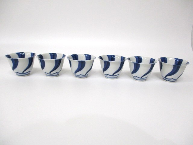 【3-79】美品 平安春峰 煎茶碗 6客 染付 煎茶道具 茶器_画像3