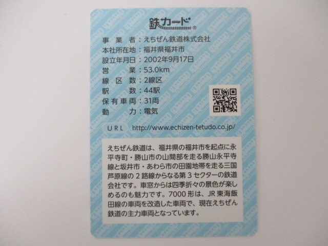 【3-202】鉄カード えちぜん鉄道 7000形 23.10 非売品_画像4