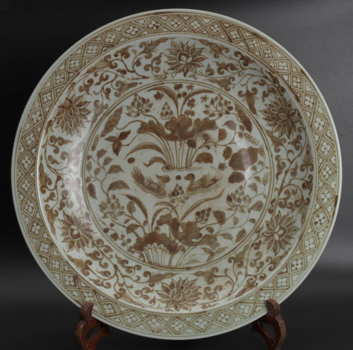 本当に信頼出来る店 唐物 釉裏紅皿 直径41.7cm 施釉陶 施釉陶
