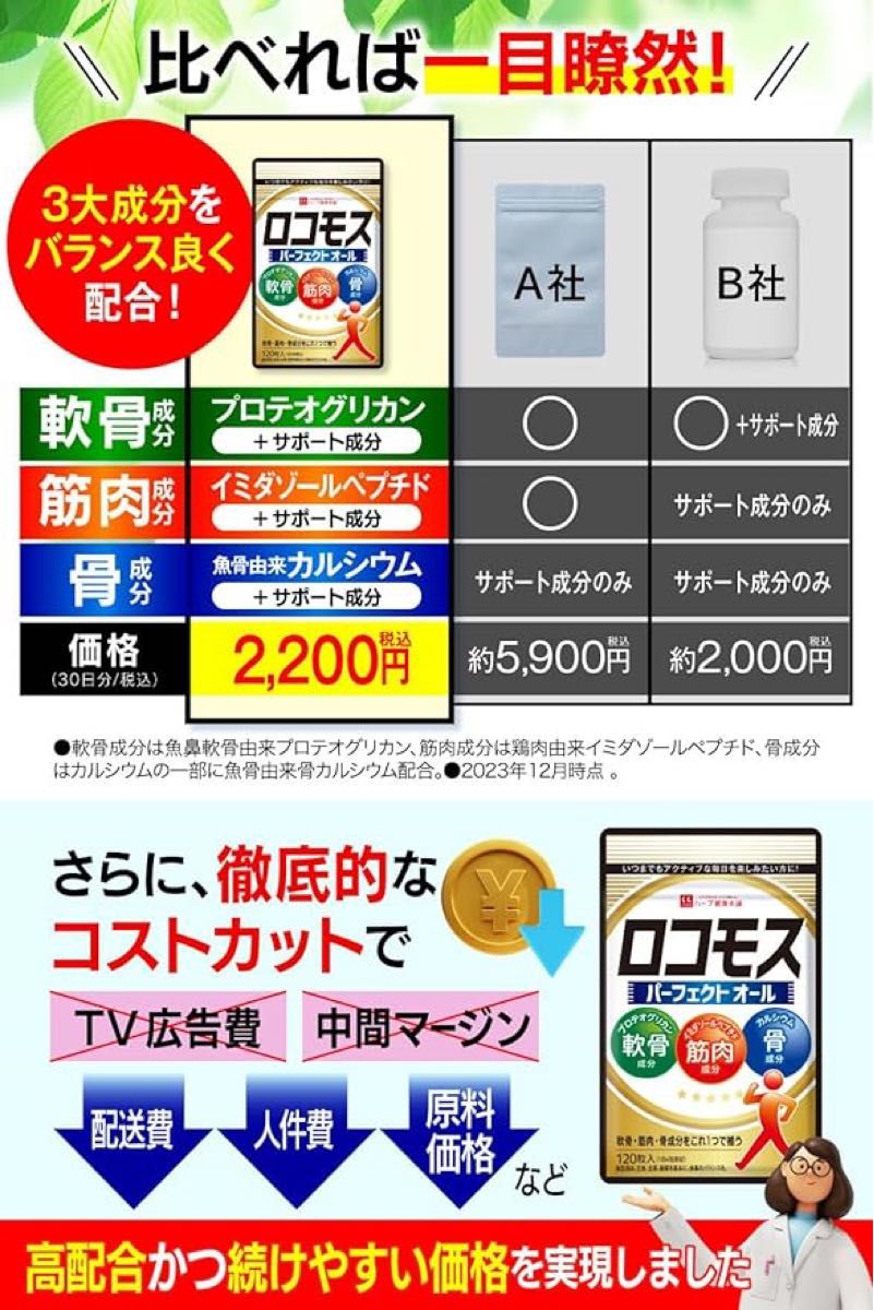 ロコモス 120粒 (1日4粒 30日分) プロテオグリカン Nアセチルグルコサミン カルシウム 筋肉成分 軟骨成分 国内製造 