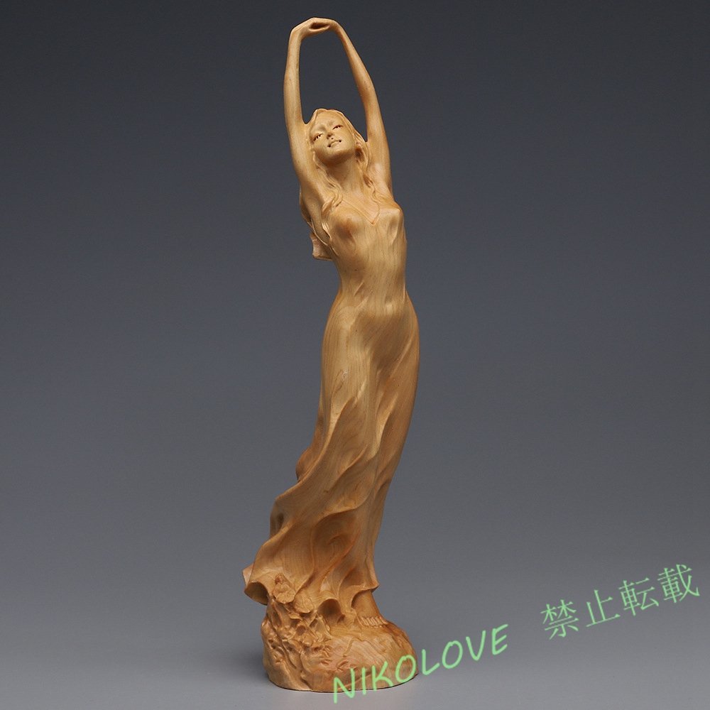 新品 ヌード 女性像 裸婦像 東洋彫刻 天然木 置物 職人手作り 柘植製高級木彫りAA181_画像1