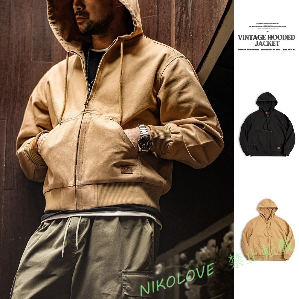 秋冬 VINTAGE HOODED JACKET J130 ヴィンテージ フード付きアメカジ キャンバス メンズジャケットS～ＸＸＬ AB294_画像4