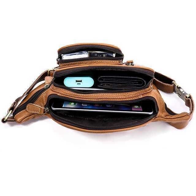  original leather waist bag diagonal .. shoulder bag commuting going to school belt bag men's body bag hip bag HE774