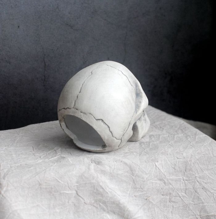 キャンドルホルダー 置物 スカルヘッド 骸骨 陶器製 HD166_画像2