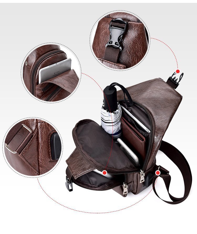  mobile charge messenger bag with pocket cable hole body bag men's one shoulder large body bag USB cable HE439