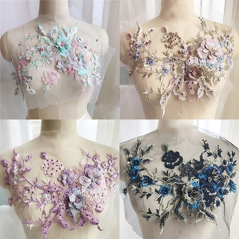 ホット 1pc レースブライダルビーズ花刺繍パッチステッカー結婚式の装飾ドレスアイアンミシンアップリケサプライヤーDJ298_画像5