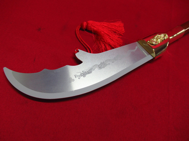 模造刀 中国 青龍偃月刀 木製柄 ステンレス刀身 全長約66cm 刃渡り約20.5cm 重量約360g 管理6k0307U-G03_画像3