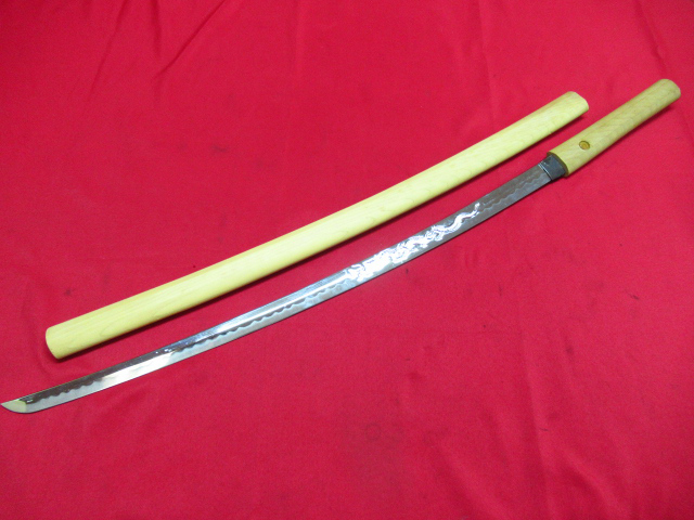 模造刀 日本刀 居合刀 木鞘 全長約97.5cm 刃渡り約73.5cm 重量約776g 管理6k0307☆B-D02長物の画像2