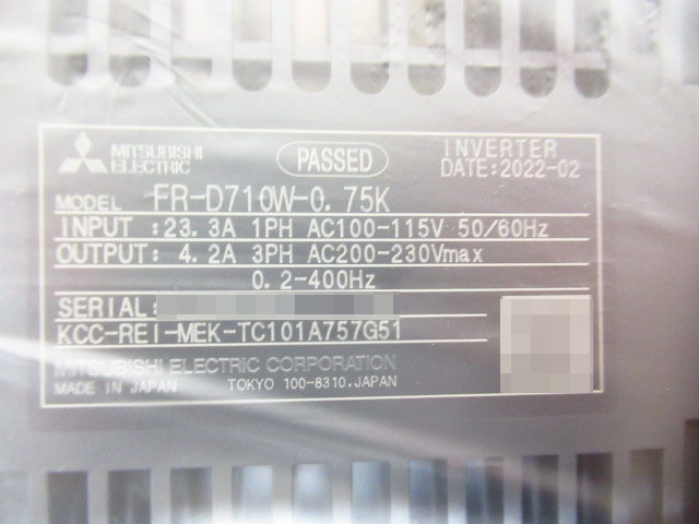 未使用品 MITSUBISHI 三菱電機 インバータ FR-D710W-0.75K 2022年製 管理6NT0328F-H06の画像4