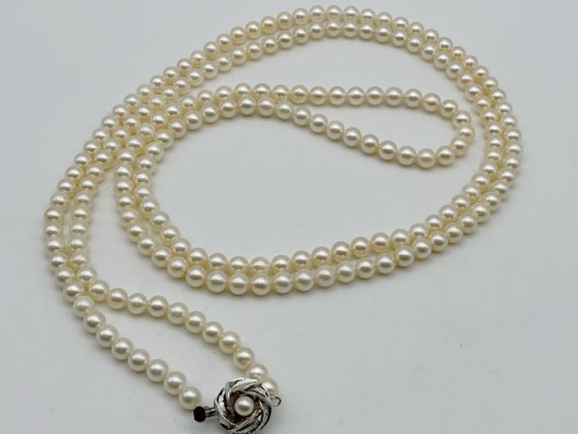 【1円〜】パールネックレス ロング SVパール 真珠 silver 刻印 pearl ジュエリー 長さ 約120cm 球幅 5.5mm〜5.8mm 重量72.1g_画像2