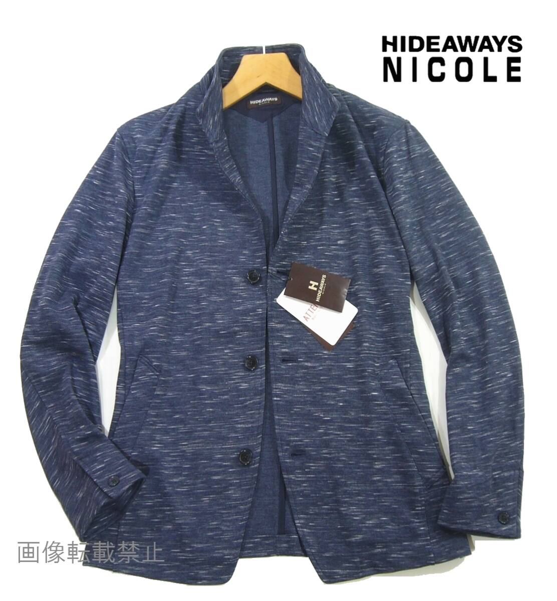 新品 春物 ニコル　Wフェイス イタリアンカラー ジャケット　48/L　紺 ネイビー　スタンド ブルゾン HIDEAWAYS NICOLE_画像1