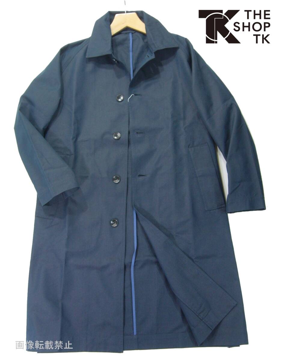 新品 春物 タケオキクチ THE SHOP TK　シャンブレー ステンカラー スプリングコート　L　紺 ネイビー　シングル コート_画像1
