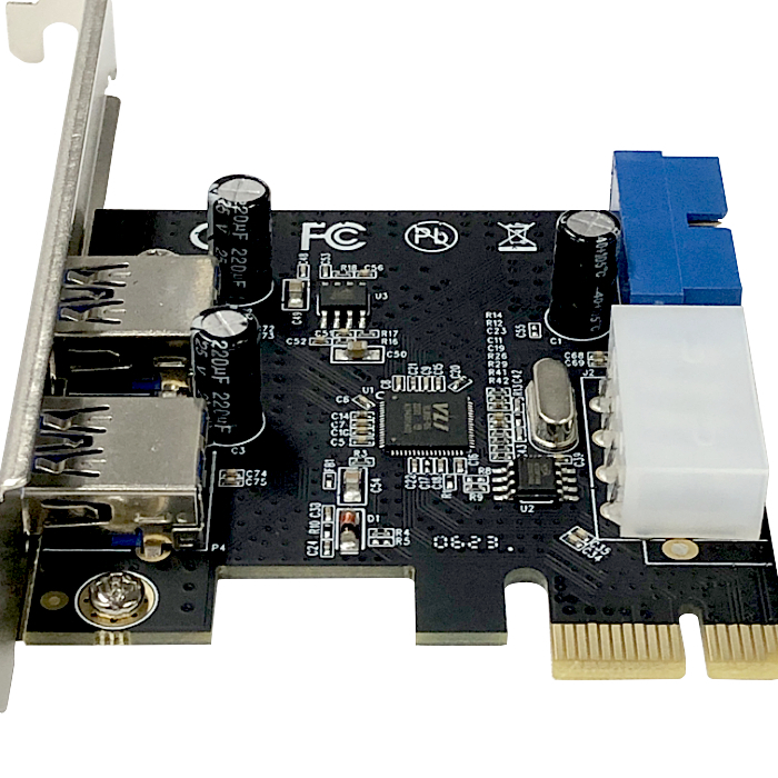 【C0085】USB 3.0×2＋内部19ピン拡張カード ペリフェラル電源タイプ PCI Express x1接続_ペリフェラル電源 4ピン用