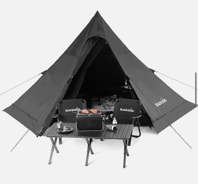 キャンプ用 超高品質 ブラック ピラミッドテント ワンポールテント タープ 3-4人用 軽量 5.6㎏ 150D UPF50+設営簡単 キャンプ アウトドア _画像8