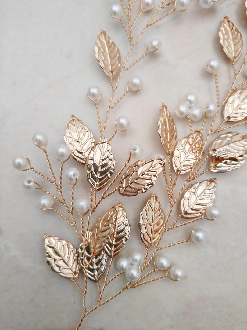  hair accessory hair ornament wedding new goods wedding coming-of-age ceremony party leaf coming-of-age ceremony hair accessory head dress pearl pretty Gold 