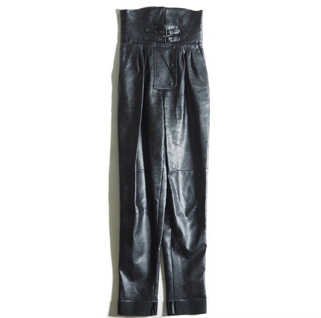 M6361z8 ▼Maison Margiela メゾンマルジェラ 白タグ▼ HIGH WAISTED COATED TROUSERS エコレザーパンツ ブラック 40 / 黒 秋～春の画像1