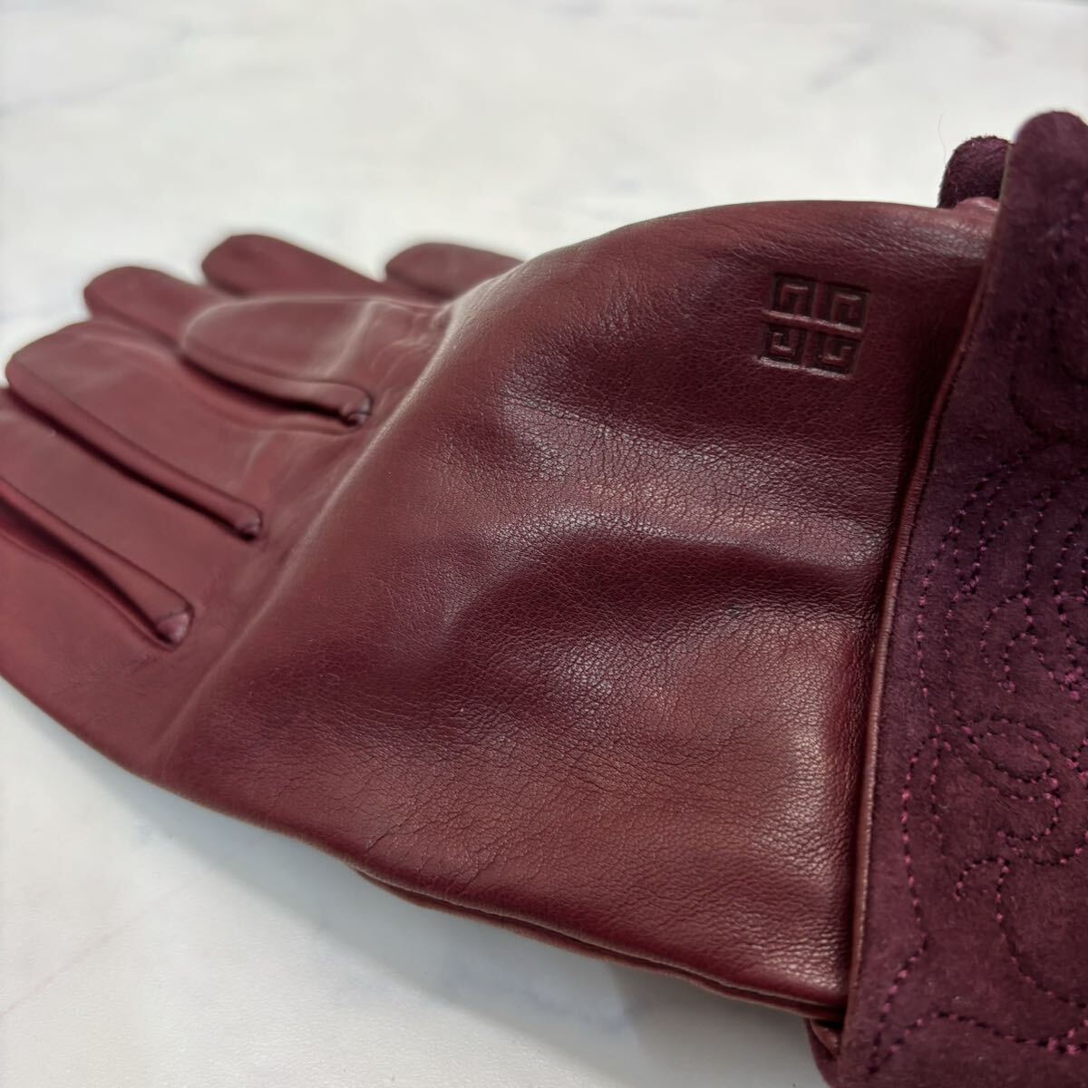  tag equipped Givenchy sheep leather glove leather gloves wine red lady's original leather 20. bordeaux 