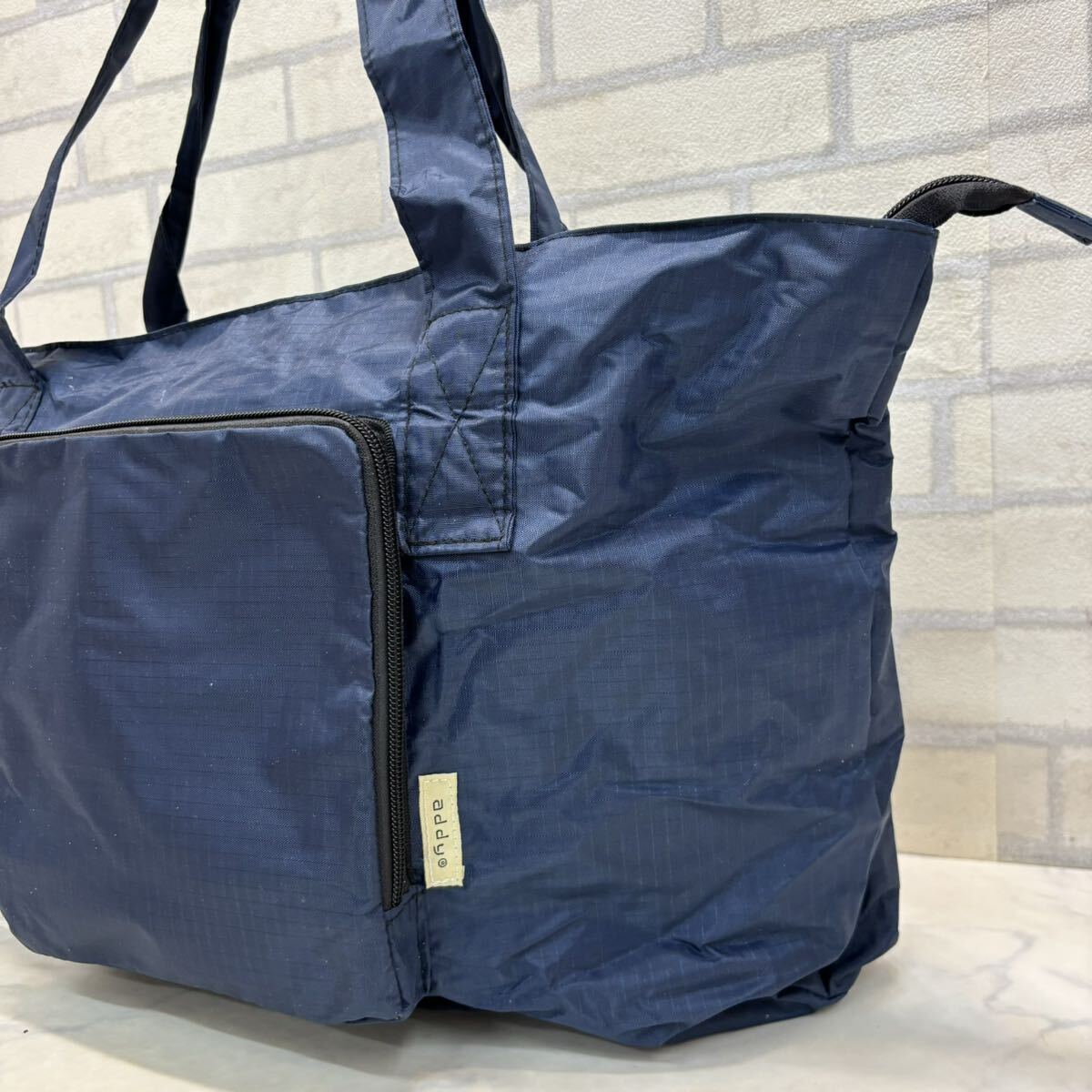  tag equipped addy tote bag hand Boston eko-bag polyester 100% navy folding storage possibility 