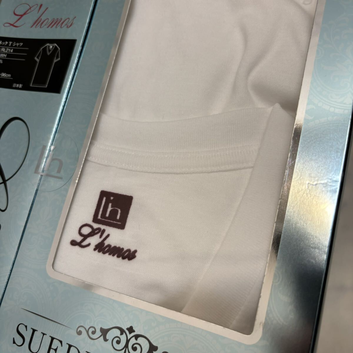 未使用 2点セット 日本製 L'HOMOS インターウェア Vネック 半袖 Tシャツ タイツ 綿100% ベージュ 白 ホワイト 暖コットン パンツ M L_画像5
