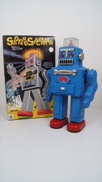 HAHA TOY SMOKING SPACE MAN ブルー バッテリー式 復刻品 ブリキ スモーキング スペースマン 箱付き 雑貨