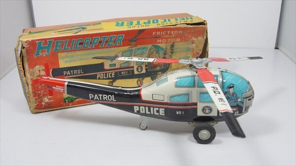 桃屋商店 警察ヘリ ブリキ フリクション ブリキ 1960年代 当時物 日本製 ヘリコプター 箱付き 雑貨