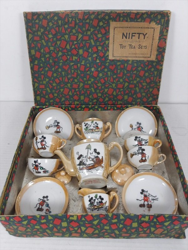 [珍品]NIFTY TOY TEA SETS Disney Mickey Mouse 1930年代 当時物 日本製 トイ ティーセット ミッキーマウス 箱付 雑貨