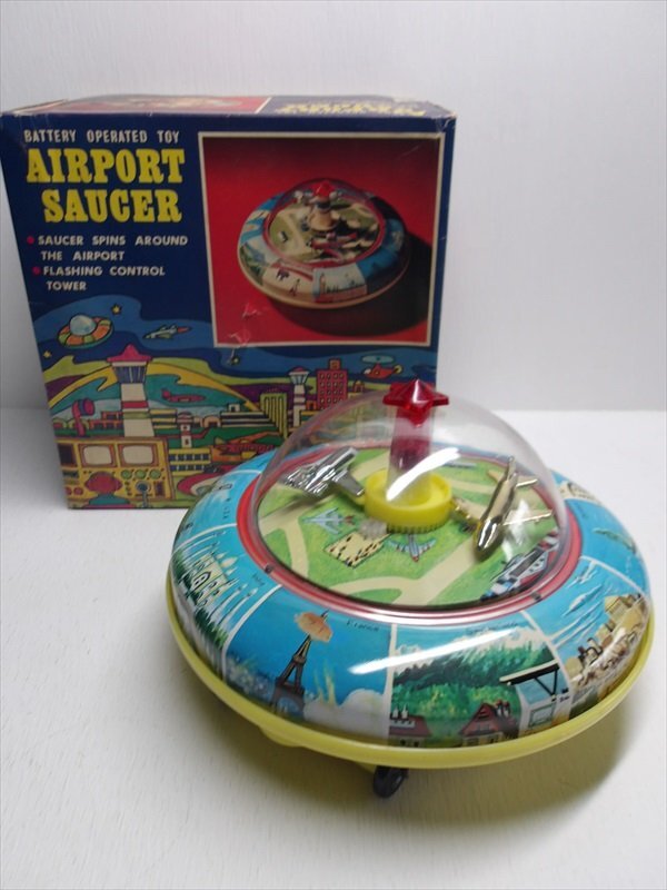 増田屋 AIRPORT SAUCER バッテリー式 1960年代 当時物 日本製 ブリキ 航空機 飛行機 世界旅行 マスダヤ 箱付き 雑貨