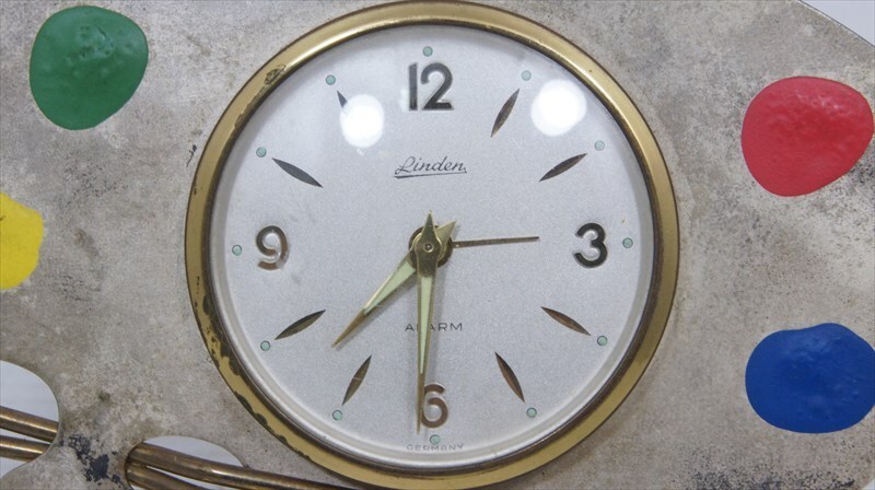 [珍品]Rinden ゼンマイ式置き時計 パレット型デザイン アラーム付き ドイツ製 手巻き時計 ビンテージ アンティーク時計 雑貨_画像2