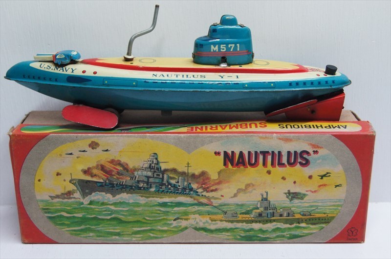 米澤玩具 NAUTILUS AMPHIBIOUS SUBMARINE ノーチラス号 ブリキ 潜水艦 クランク フリクション 箱付き 雑貨