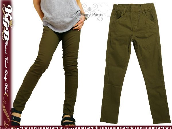 LL khaki / skinny pants tsu il lady's waist total rubber stretch beautiful legs / new goods 