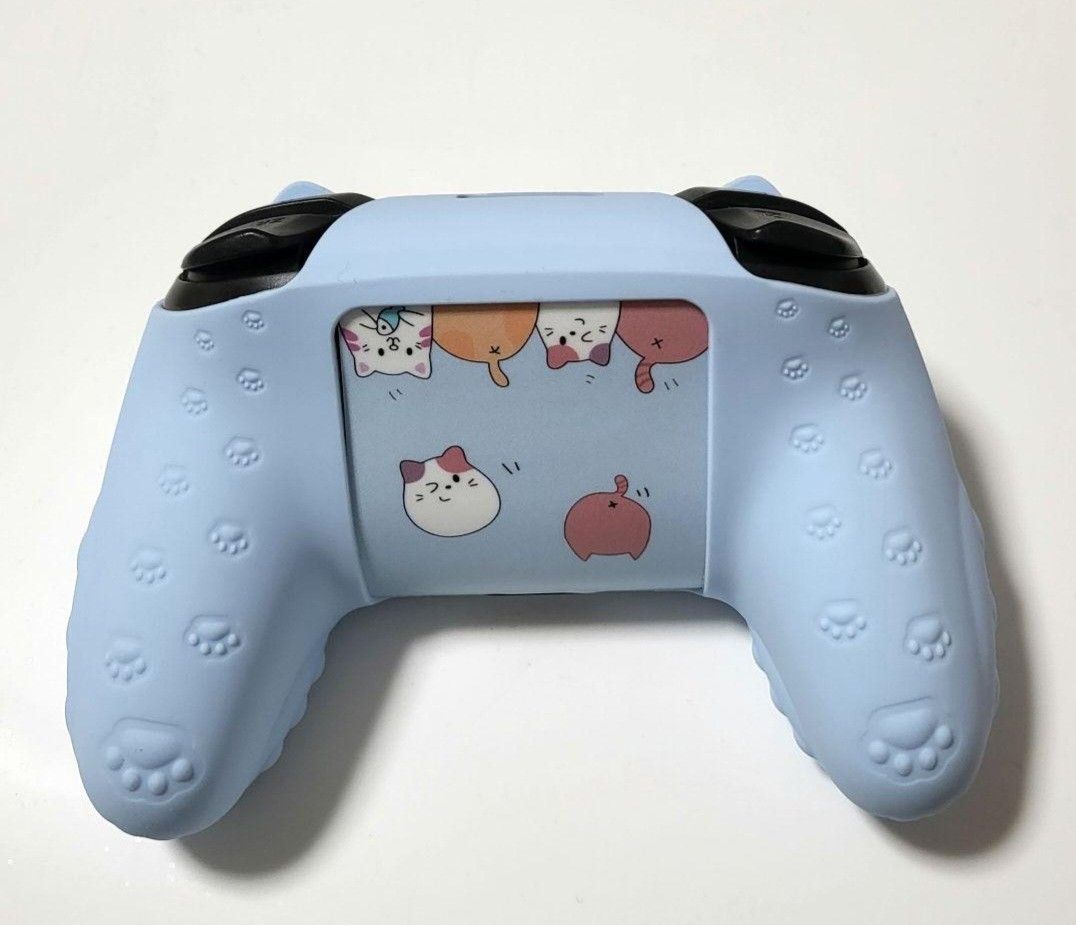 Nintendo Switch Pro コントローラー プロコン 猫耳 保護シリコンカバー ステッカー ブルー 3点セット